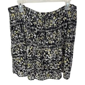 ELLE Black Floral Pleated Mini Skirt XL Womens Career Casual Cute